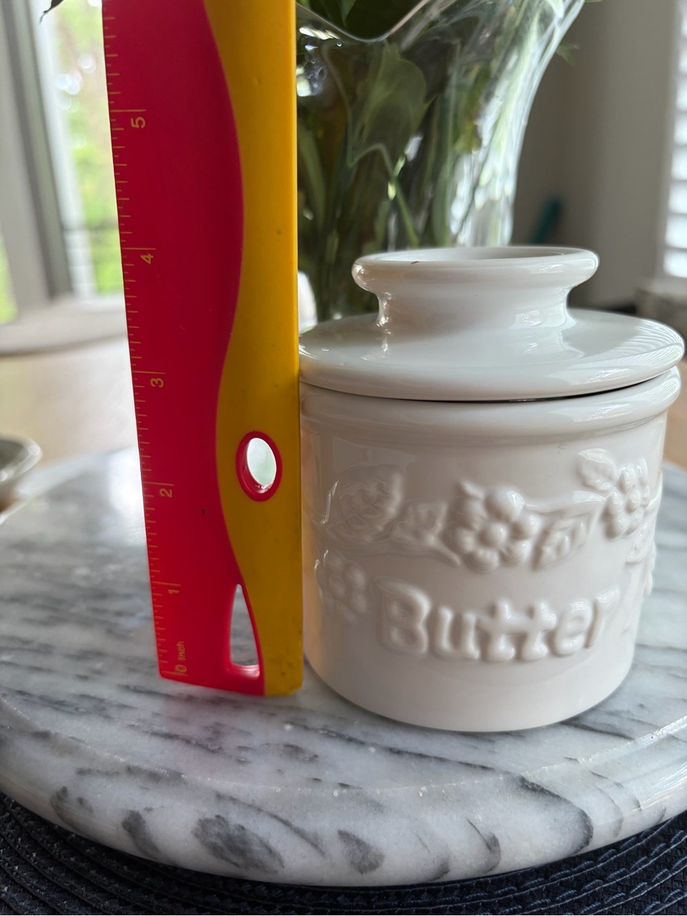 White Ceramic Butter Crock with Lid - Picture 2 of 7